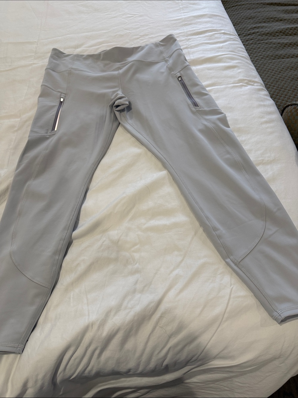 Athleta Light Gray Zip-Pocket Performance Leggings